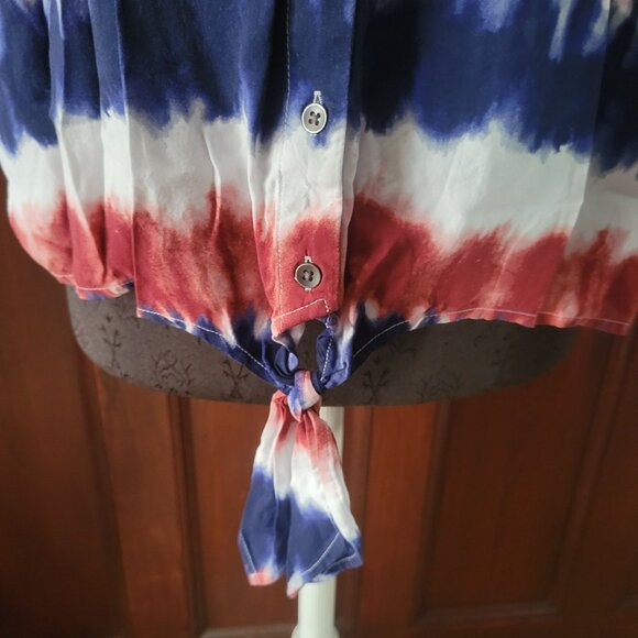 Rock & Republic Womens Tie-Dye Button-Down V-Neck Tank Top - Red White & Blue - - Picture 3 of 6